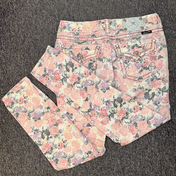 Miss Me Jeans Cargo Women's Sz 30 Pink Floral Print Cuff Skinny Jeans Low Rise✨ - Picture 13 of 13
